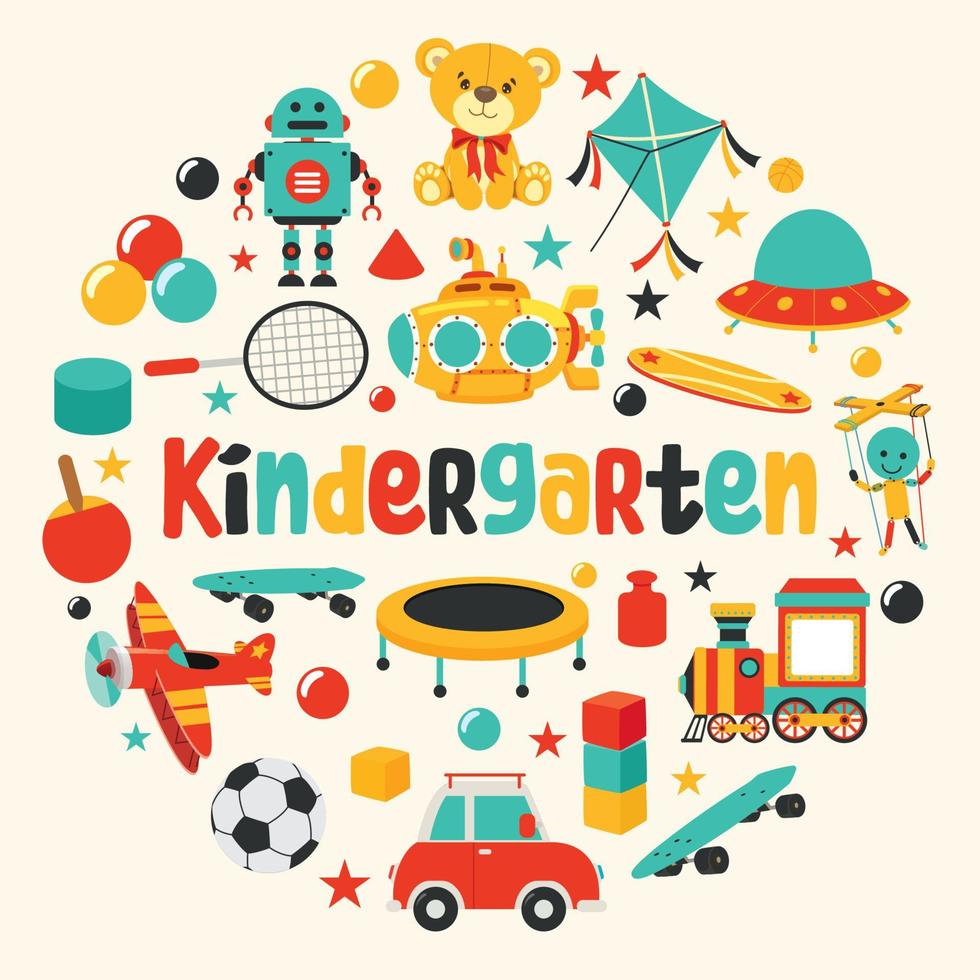 Set Of Various Colorful Toys vector