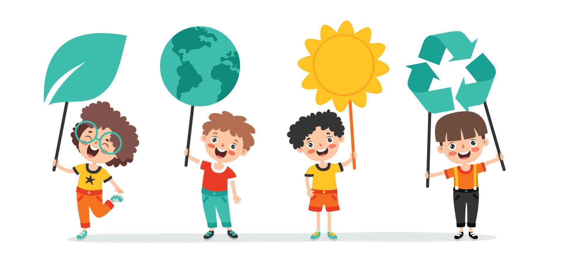 Concept Of Ecology With Cartoon Kids vector