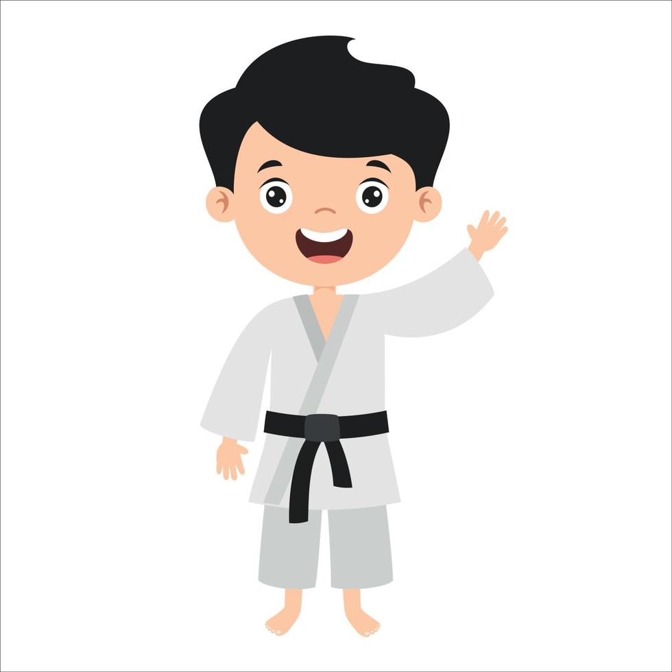 Cartoon Drawing Of A Kid Making Karate vector