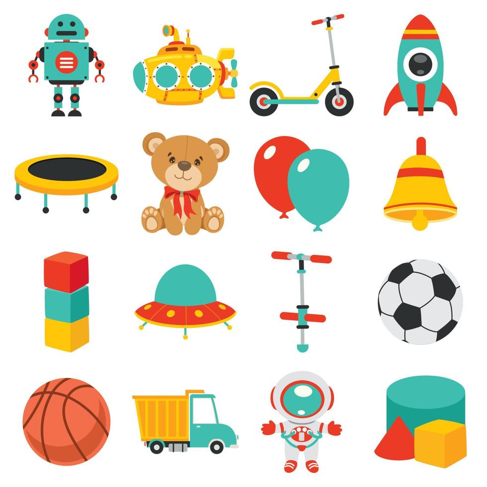 Set Of Various Colorful Toys vector