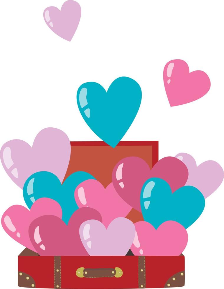 Heart balloons fly out of the suitcase. For weddings and valentines day. Creative design for greeting cards, decoration, print, etc. Vector illustration.
