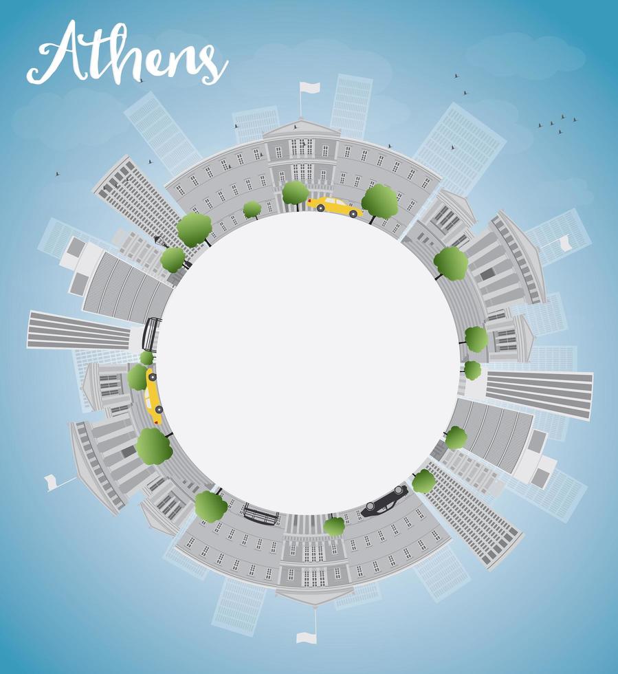 Athens Skyline with Grey Buildings, Blue Sky and copy space. vector