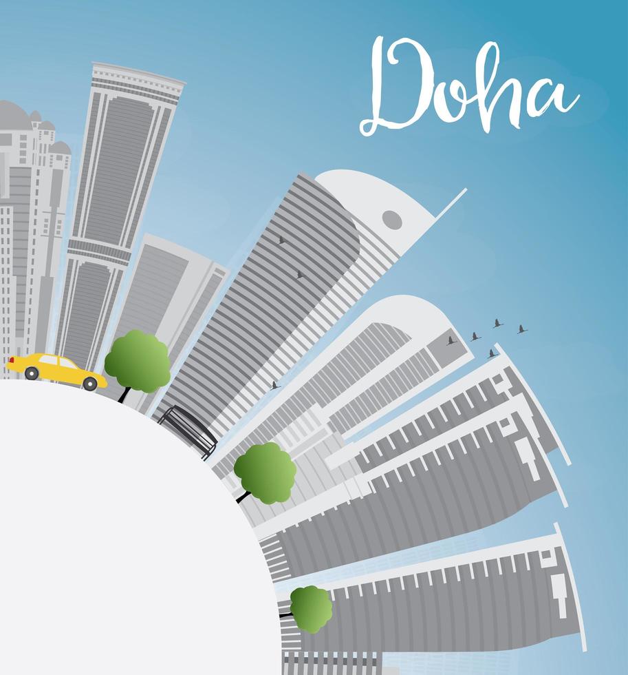 Doha skyline with grey skyscrapers and blue sky. vector