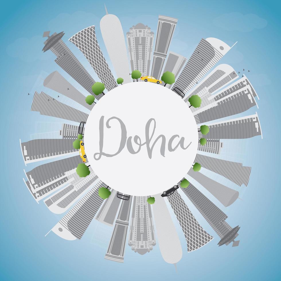 Doha skyline with grey skyscrapers and blue sky. vector