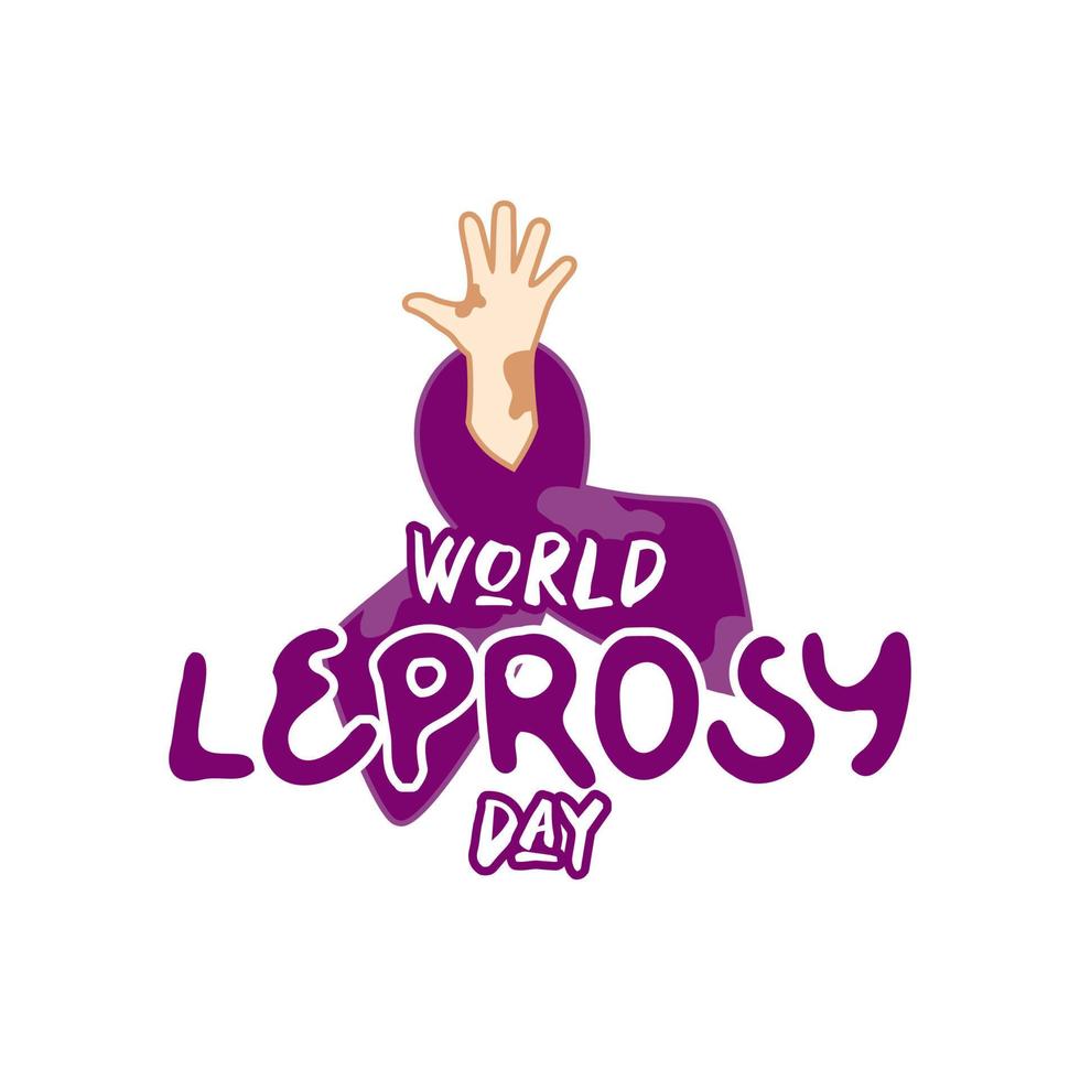 símbolo del día mundial de la lepra con mano y cinta morada vector