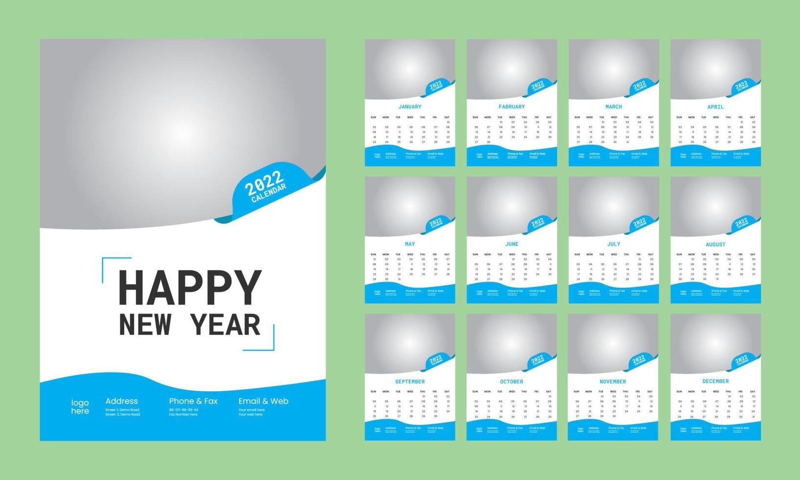 minimal best wall calendar vector with cover page