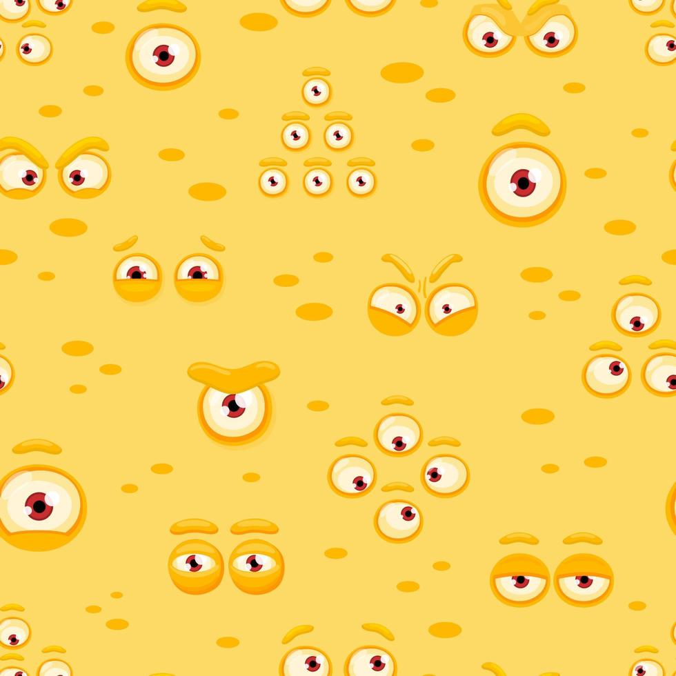 Yellow monster's eyes vector seamless pattern . Halloween cartoon background.