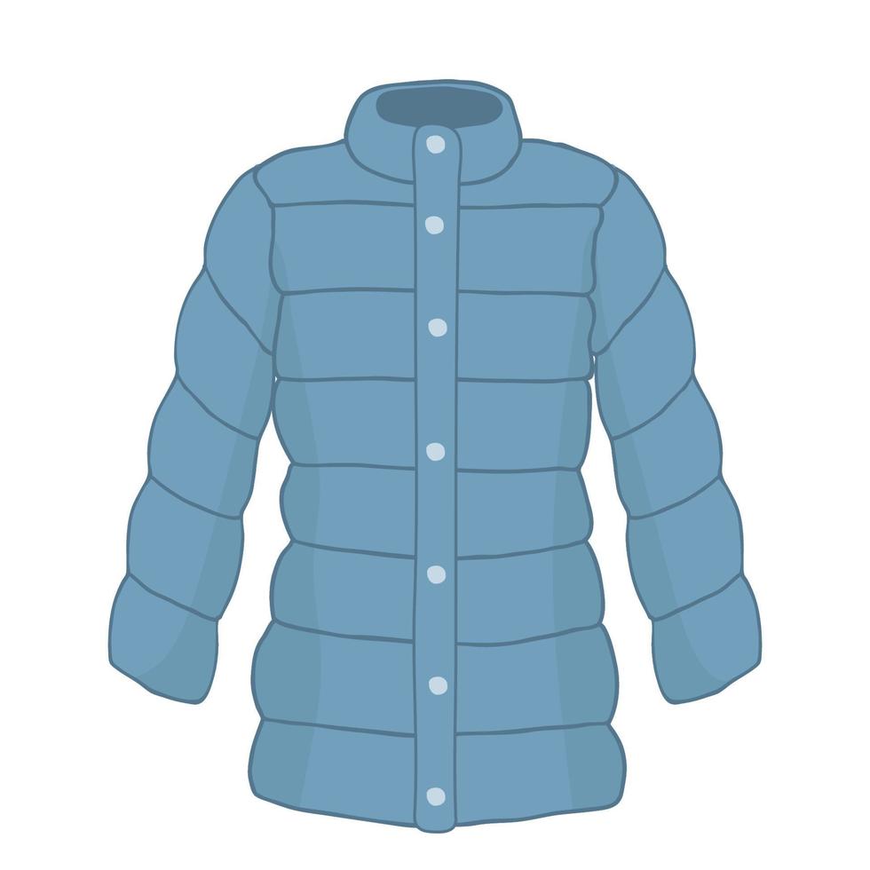 chaqueta azul de invierno con cremallera. ropa de invierno de moda para mujer. prendas de vestir exteriores femeninas. ilustración de vector de dibujos animados plana aislada sobre fondo blanco