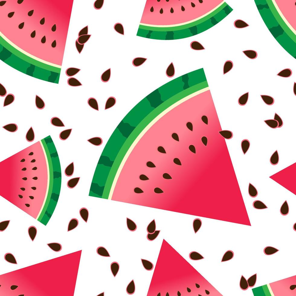 Fresh watermelon slice vector seamless pattern. Watermelon wedge background. Abstract texture  for wrapping, wallpaper, textile,  leaflet. Ripe fruit backdrop.