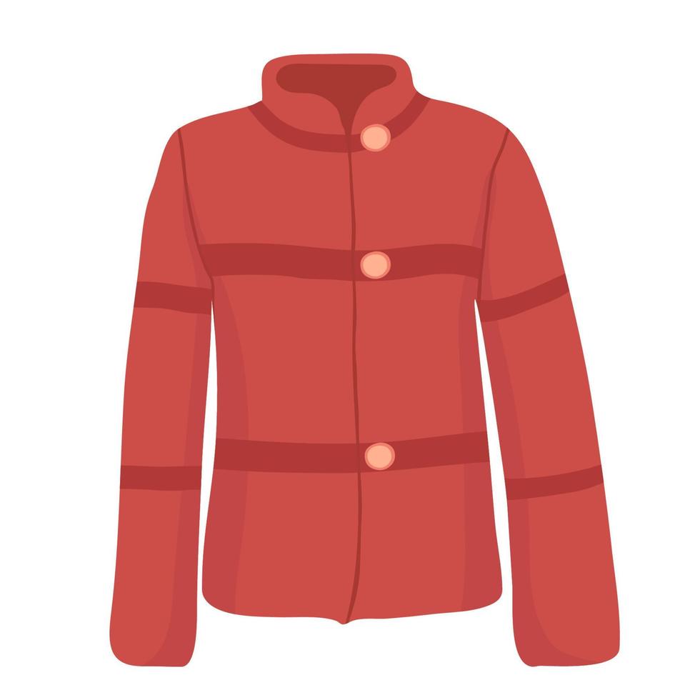 Red spring zipped down jacket. Women's trendy demi season  clothing. Female outerwear. Flat cartoon vector illustration isolated on white background