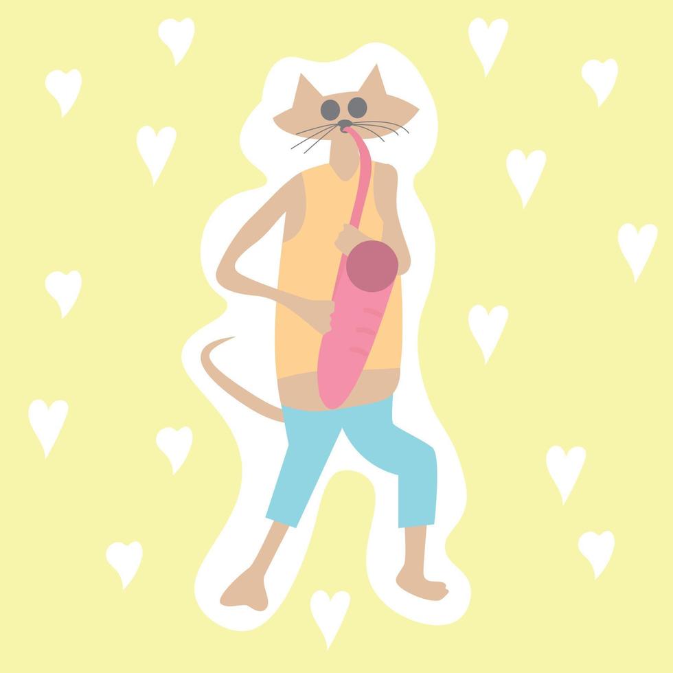 A cat playing the trumpet. Vector illustration