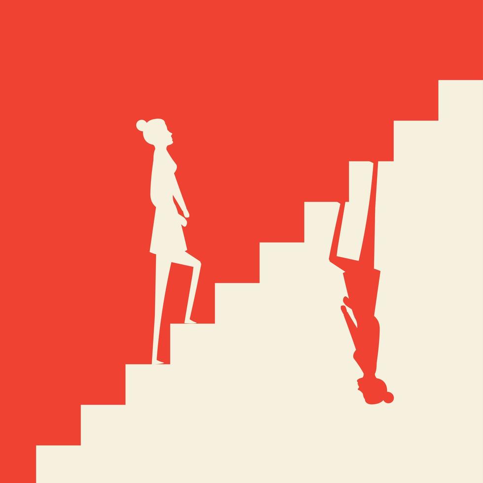 una mujer sube y baja las escaleras, abstracción. vector