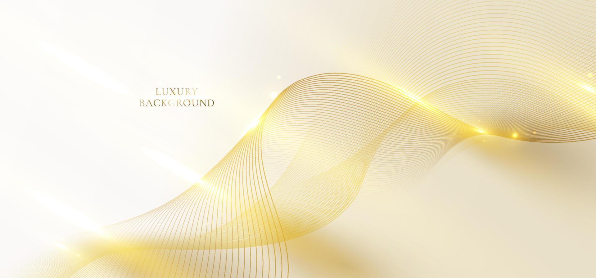 Abstract 3D elegant golden wave lines and light sparking on clean background luxury style. vector