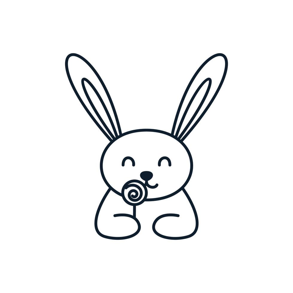 rabbit or bunny with candy line cute cartoon logo vector illustration design