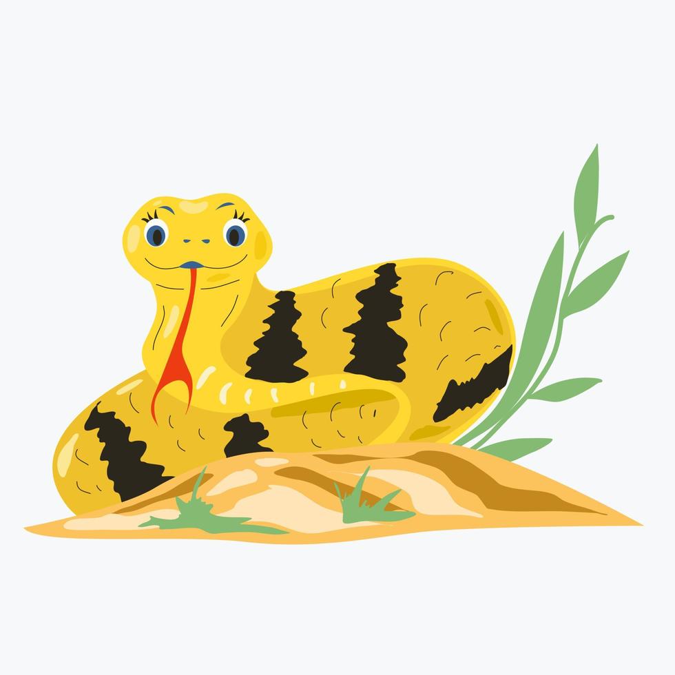 A yellow snake with kind eyes on a stone. vector