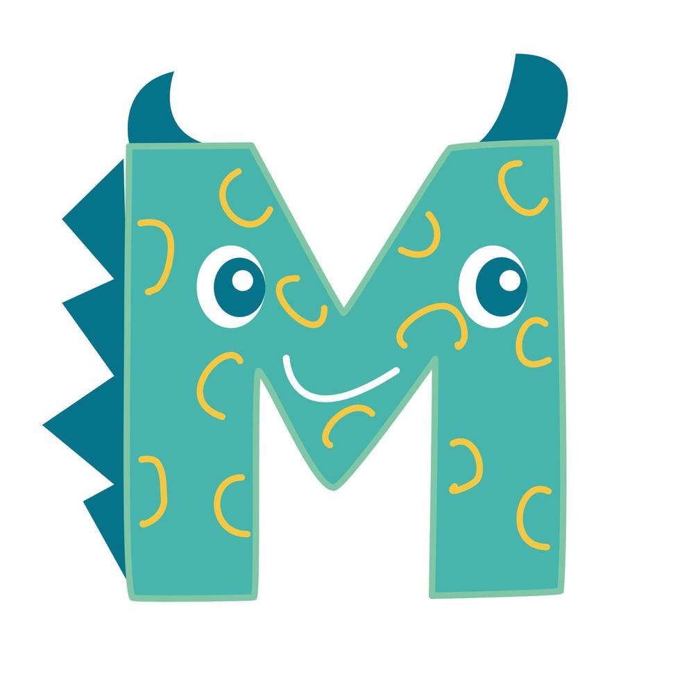 la letra m en forma de dinosaurio. vector