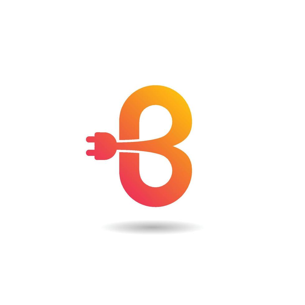 B letter logo with plug cable vector