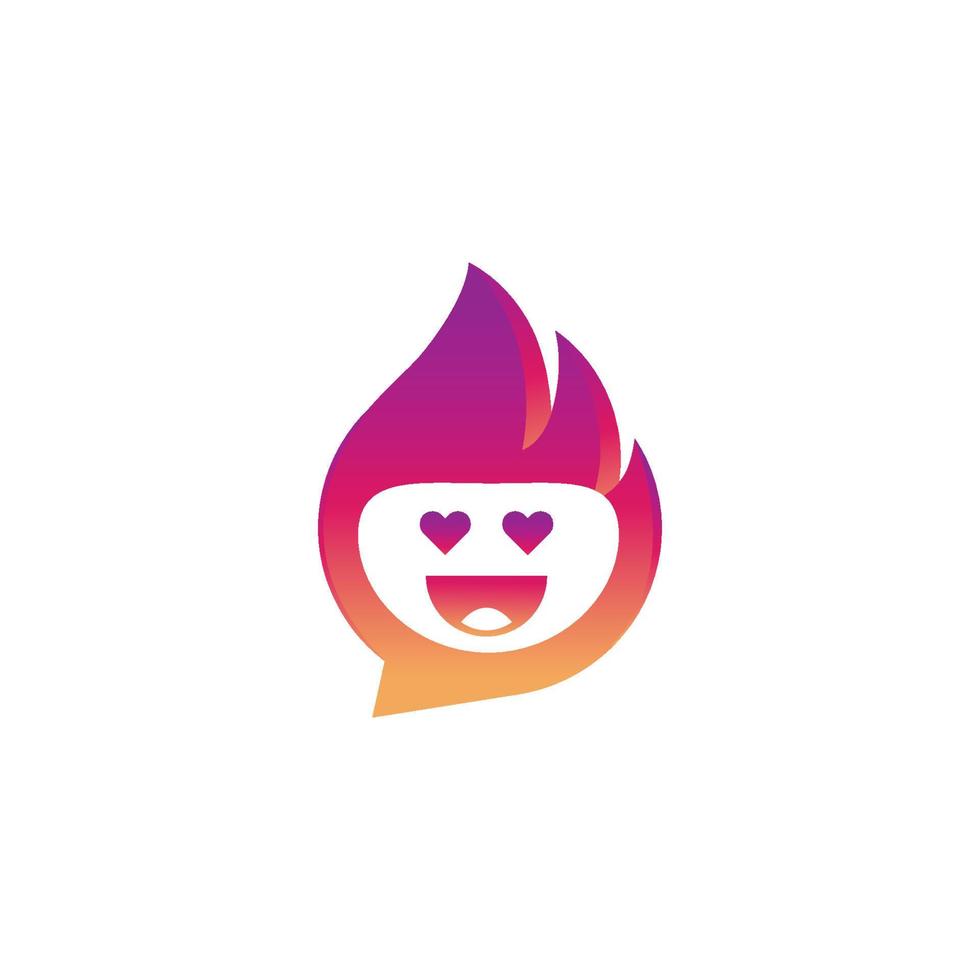 diseño de logotipo de chat de cara de sonrisa de fuego vector