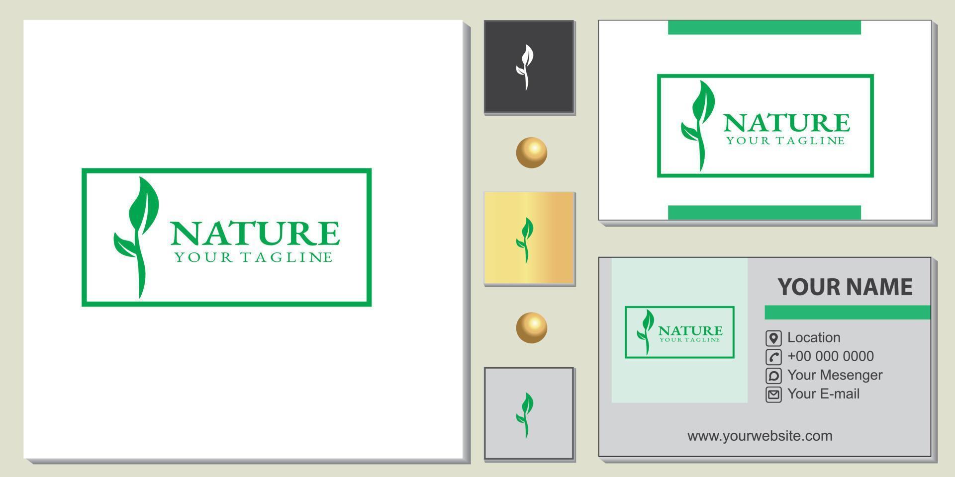 plantilla premium de logotipo de naturaleza verde con elegante tarjeta de visita vectorial eps 10 vector