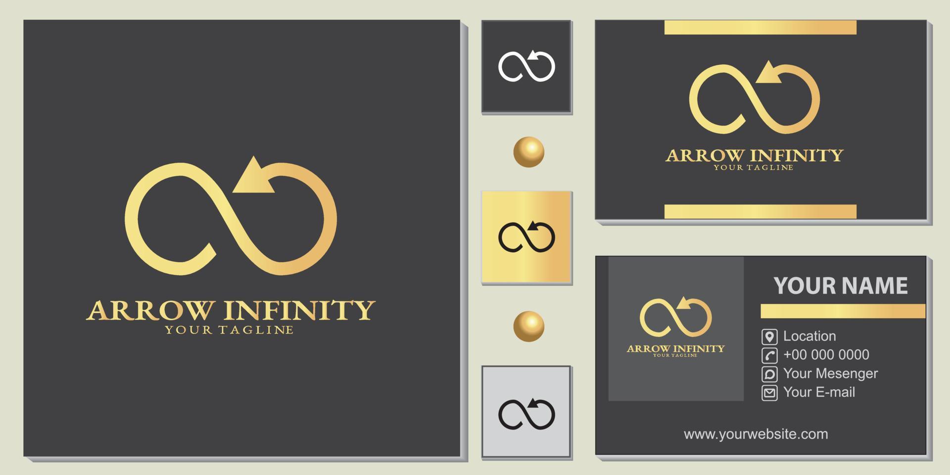 Plantilla premium de logotipo de infinito dorado de lujo con elegante tarjeta de visita vectorial eps 10 vector