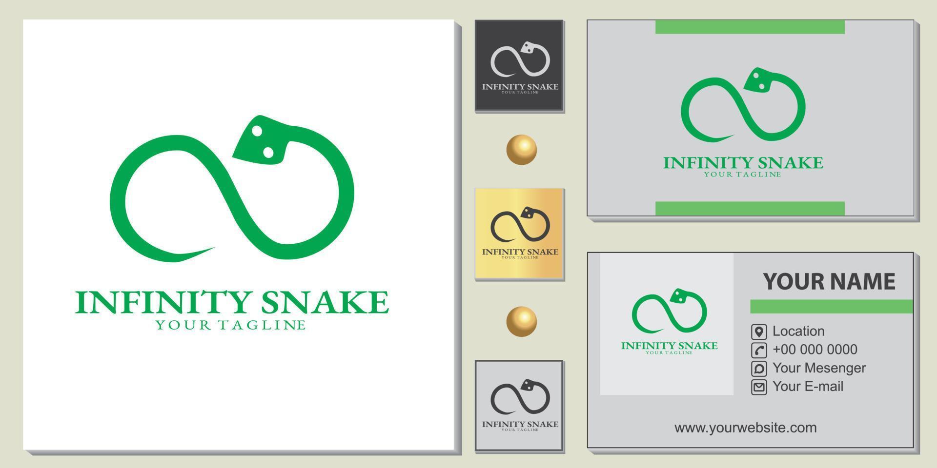plantilla premium de logotipo de serpiente infinita verde con elegante tarjeta de visita vectorial eps 10 vector