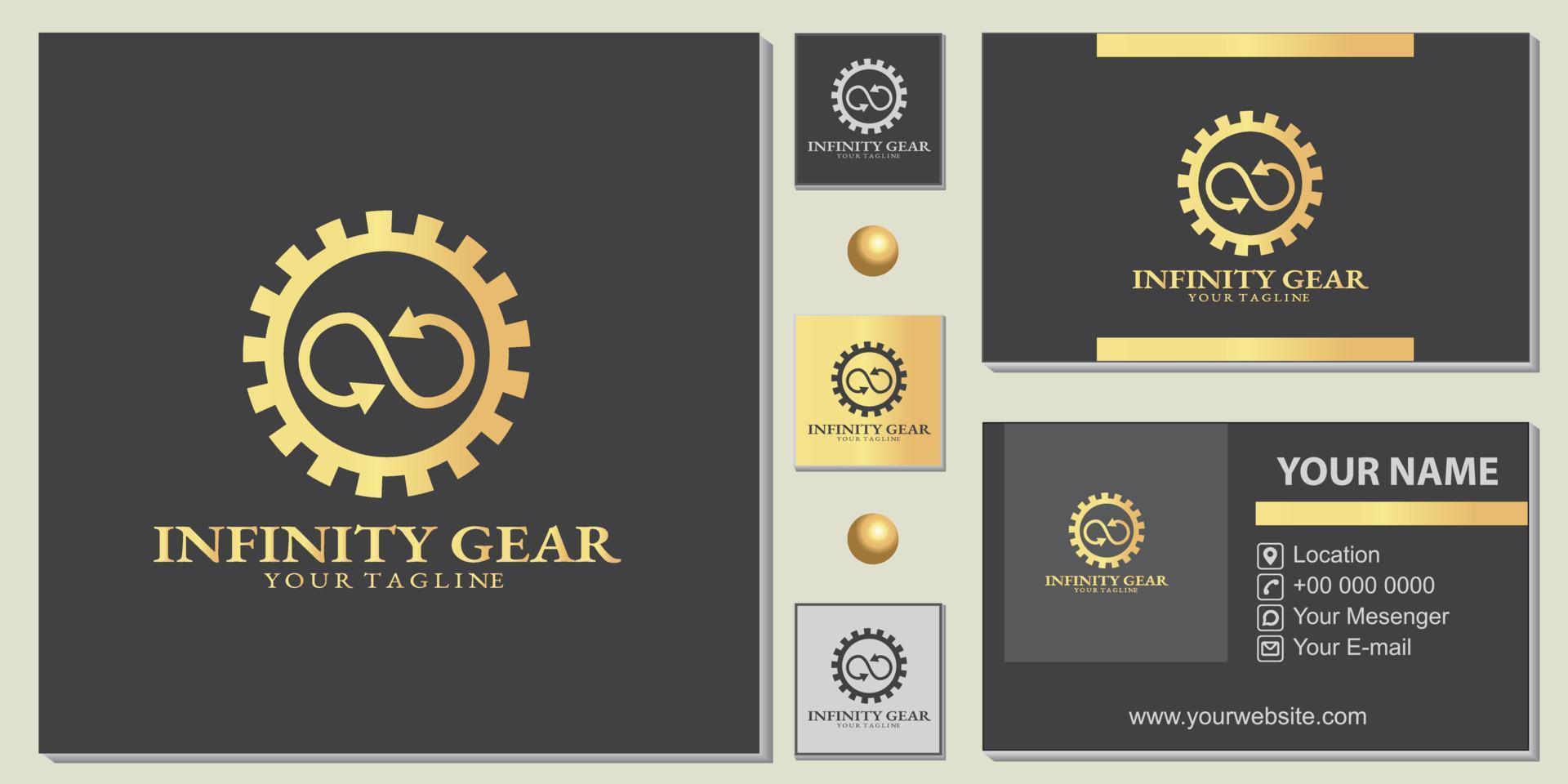 Luxury gold infinity gear logo premium template with elegant business card vector eps 10