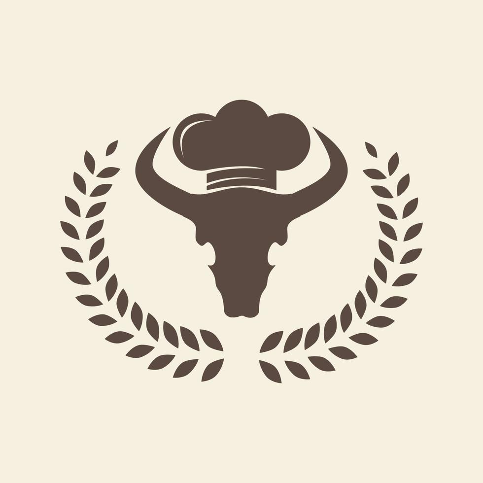 cráneo de vaca como chef diseño de logotipo gráfico vectorial símbolo icono signo ilustración idea creativa vector
