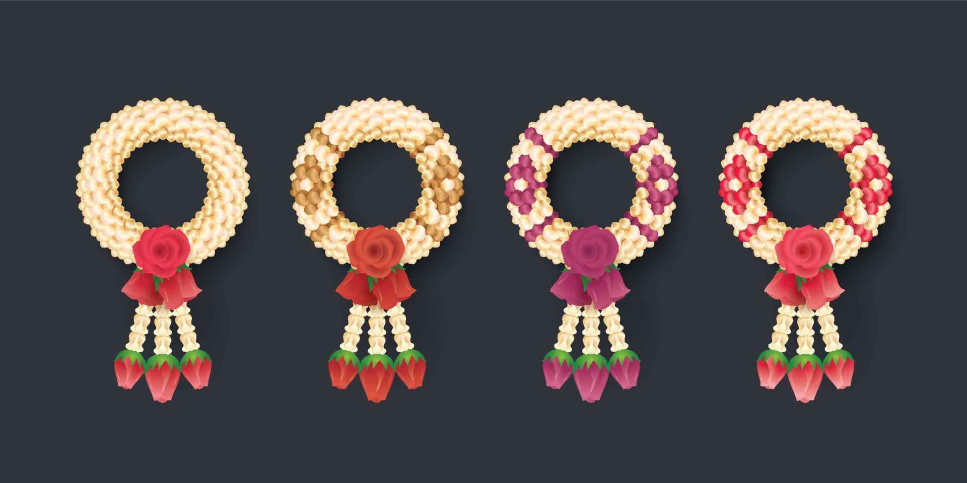 guirnalda tailandesa de jazmín y rosas, ilustración del arte tailandés vector