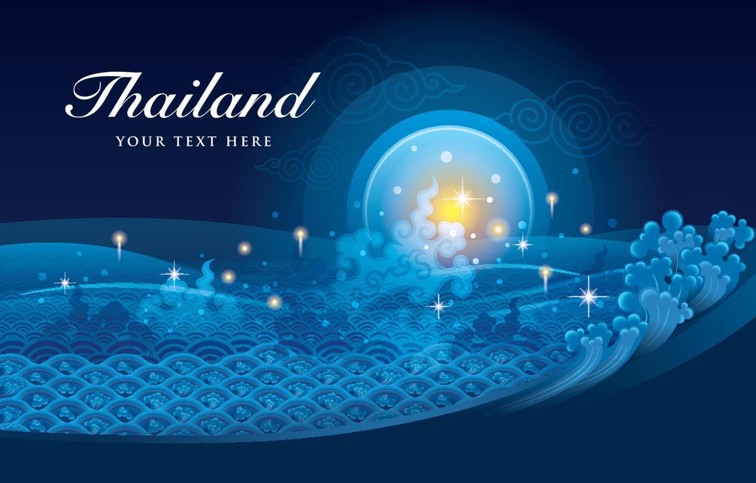 Onda de agua azul en vector de estilo de arte tailandés, paraíso en Tailandia increíble