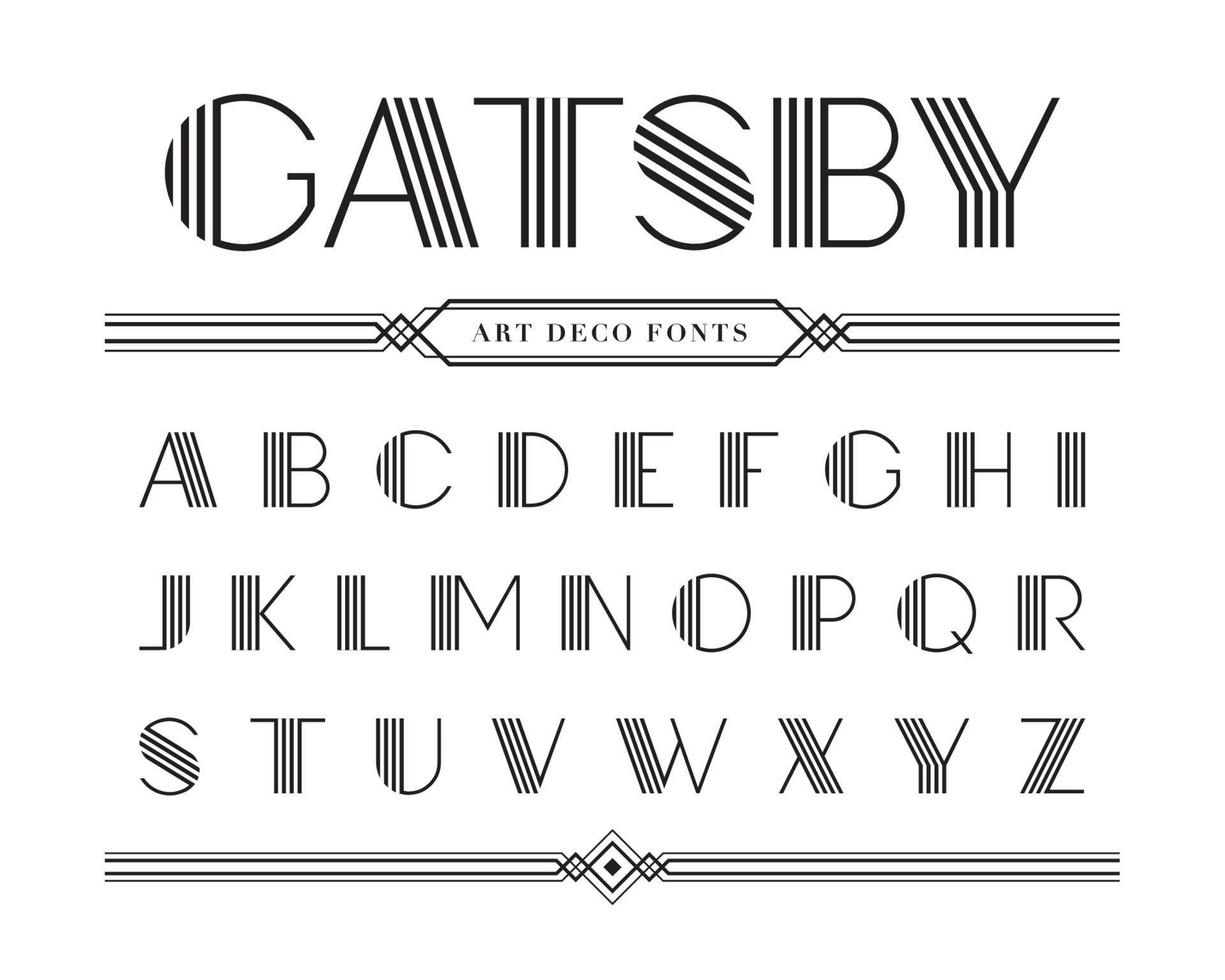 Gatsby font and alphabet letter, Art deco style vector
