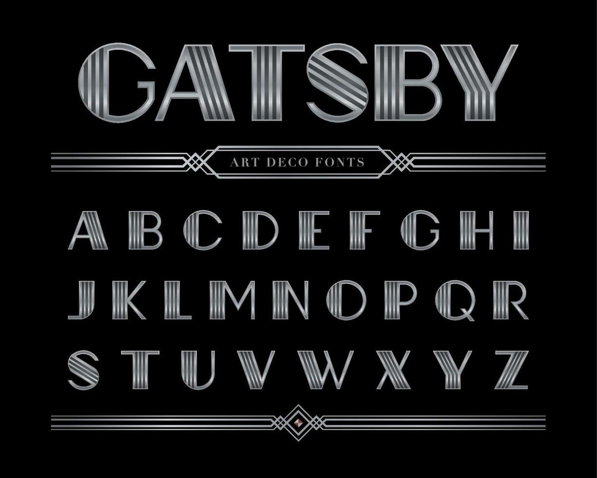 Silver Gatsby font and alphabet letter, Art Deco Capital Letter set. vector