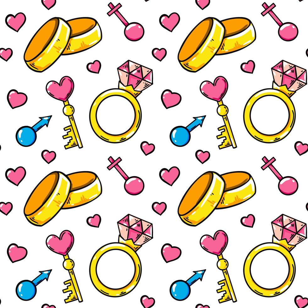 Love seamless pattern with wedding rings. Valentines Day design. Vector illustration