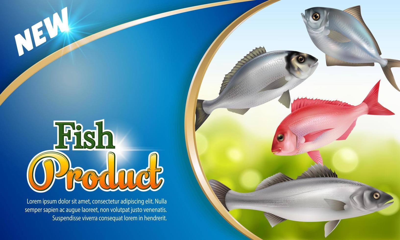 Fish product packaging labels. poster, brochure, food product design vector