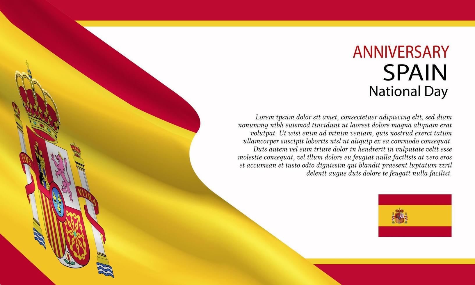 feliz dia nacional españa. banner, tarjeta de felicitación, diseño de volante. diseño de plantilla de cartel vector