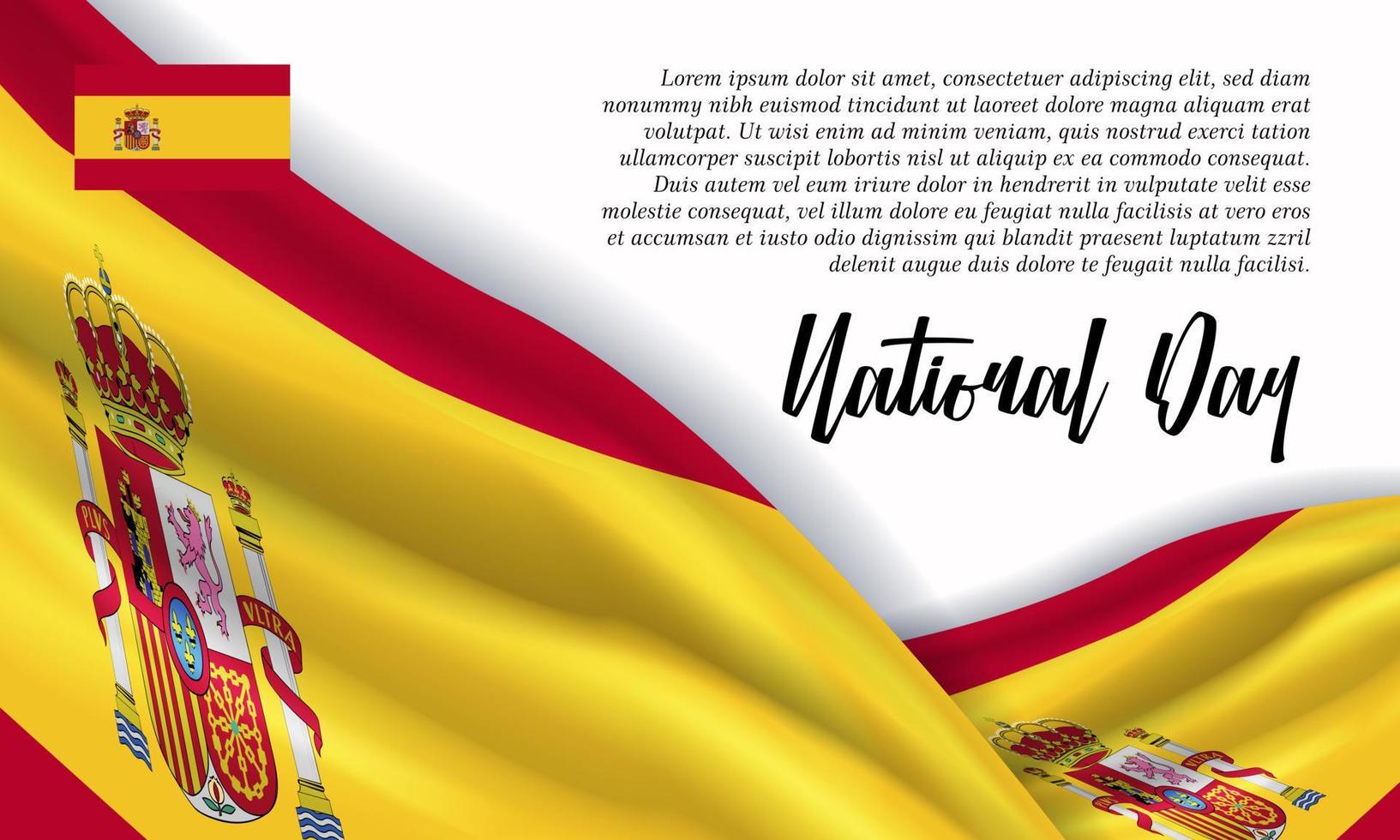 feliz dia nacional españa. banner, tarjeta de felicitación, diseño de volante. diseño de plantilla de cartel vector