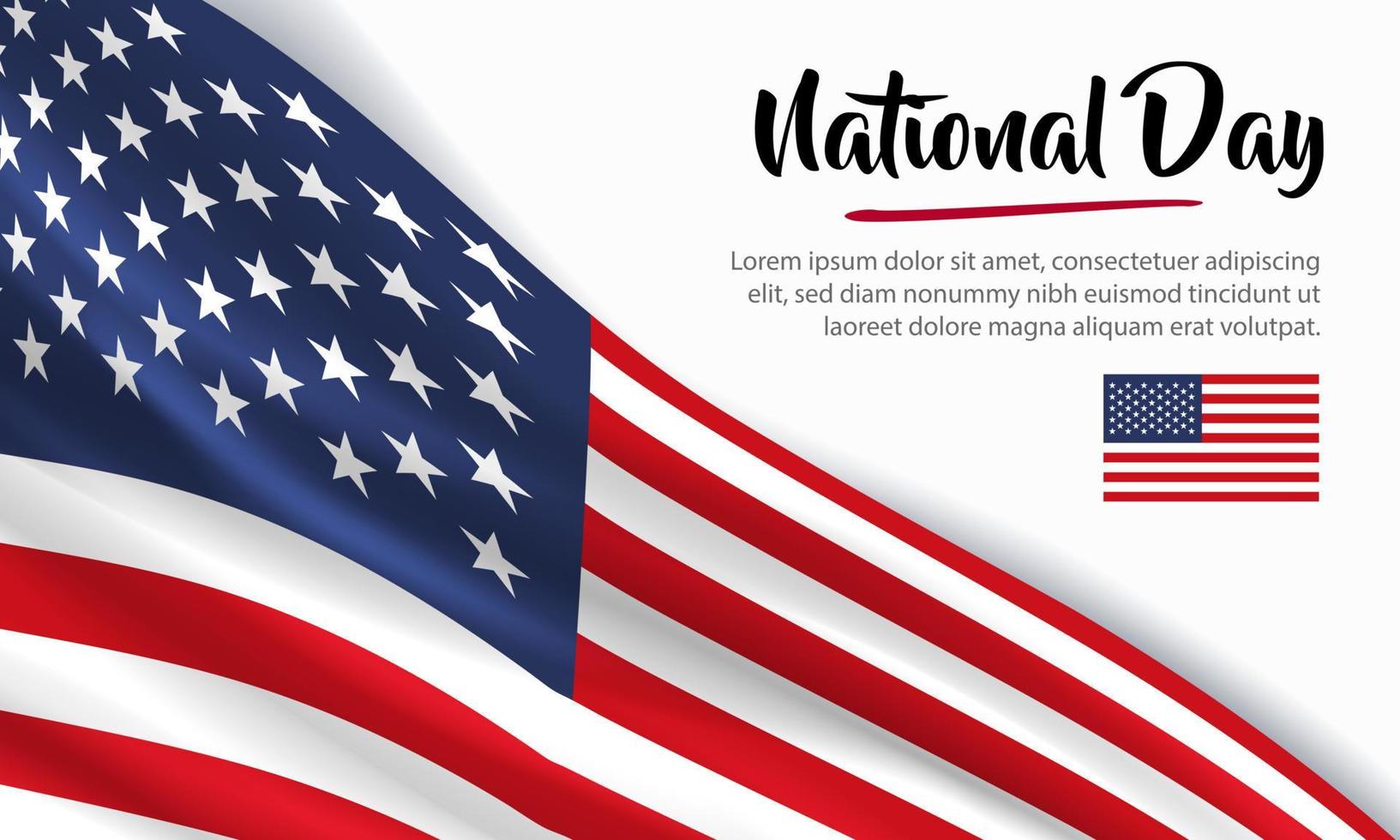 feliz día nacional estados unidos. banner, tarjeta de felicitación, diseño de volante. diseño de plantilla de cartel vector