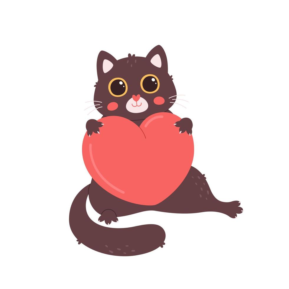 Cat character with heart. Valentines Day greeting card. Love, romantic, wedding vector