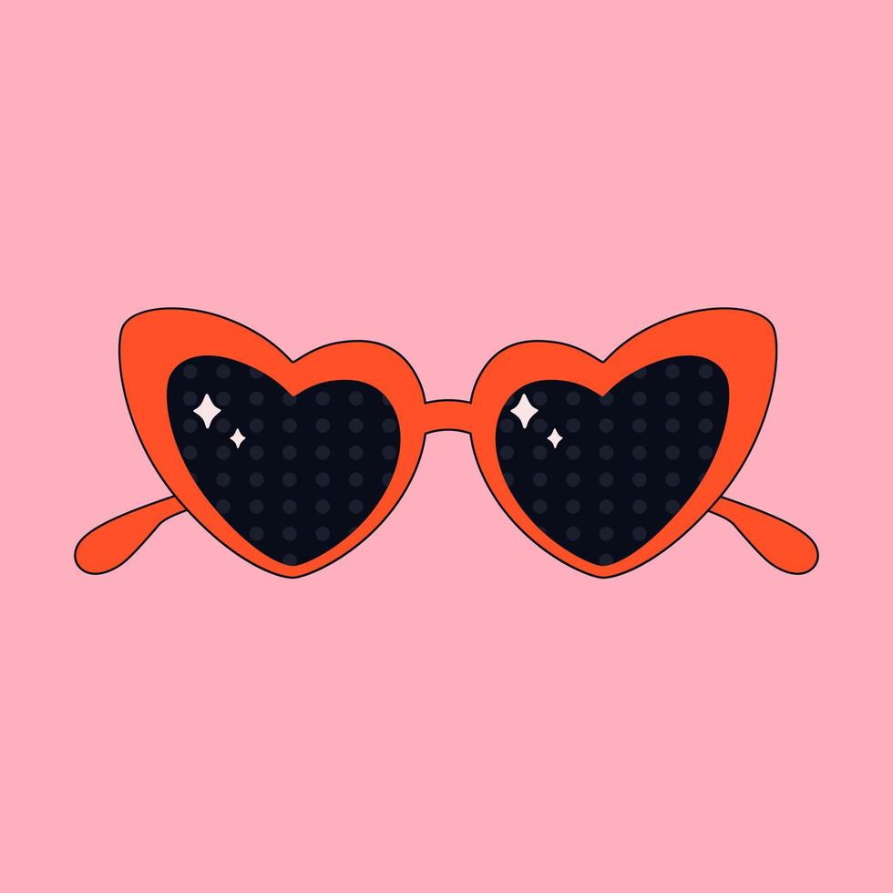 Glasses in heart shape. Retro glasses. Valentines Day, 70's style element. vector