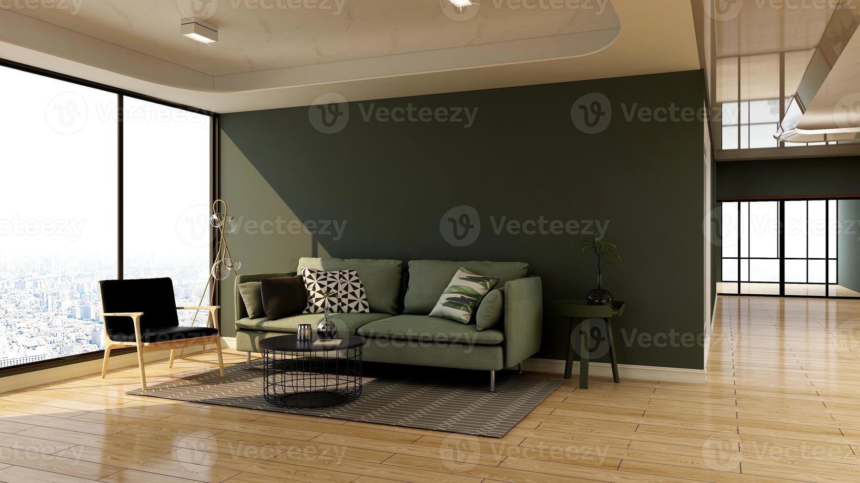 3D Render illustration of cozy relaxation room with modern minimalist concept photo