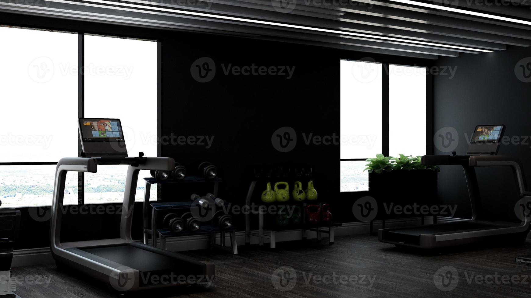 3d render - Modern minimalist of gym interior design concept mockup photo