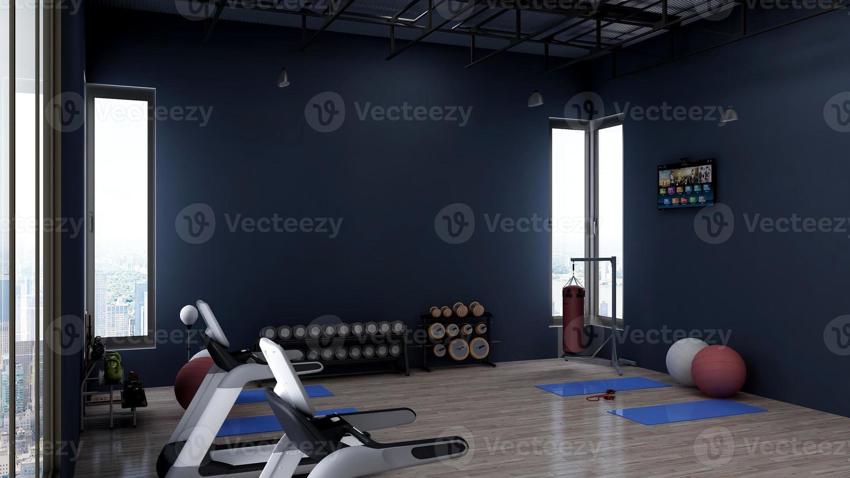 3d render - Modern minimalist of gym interior design concept mockup photo