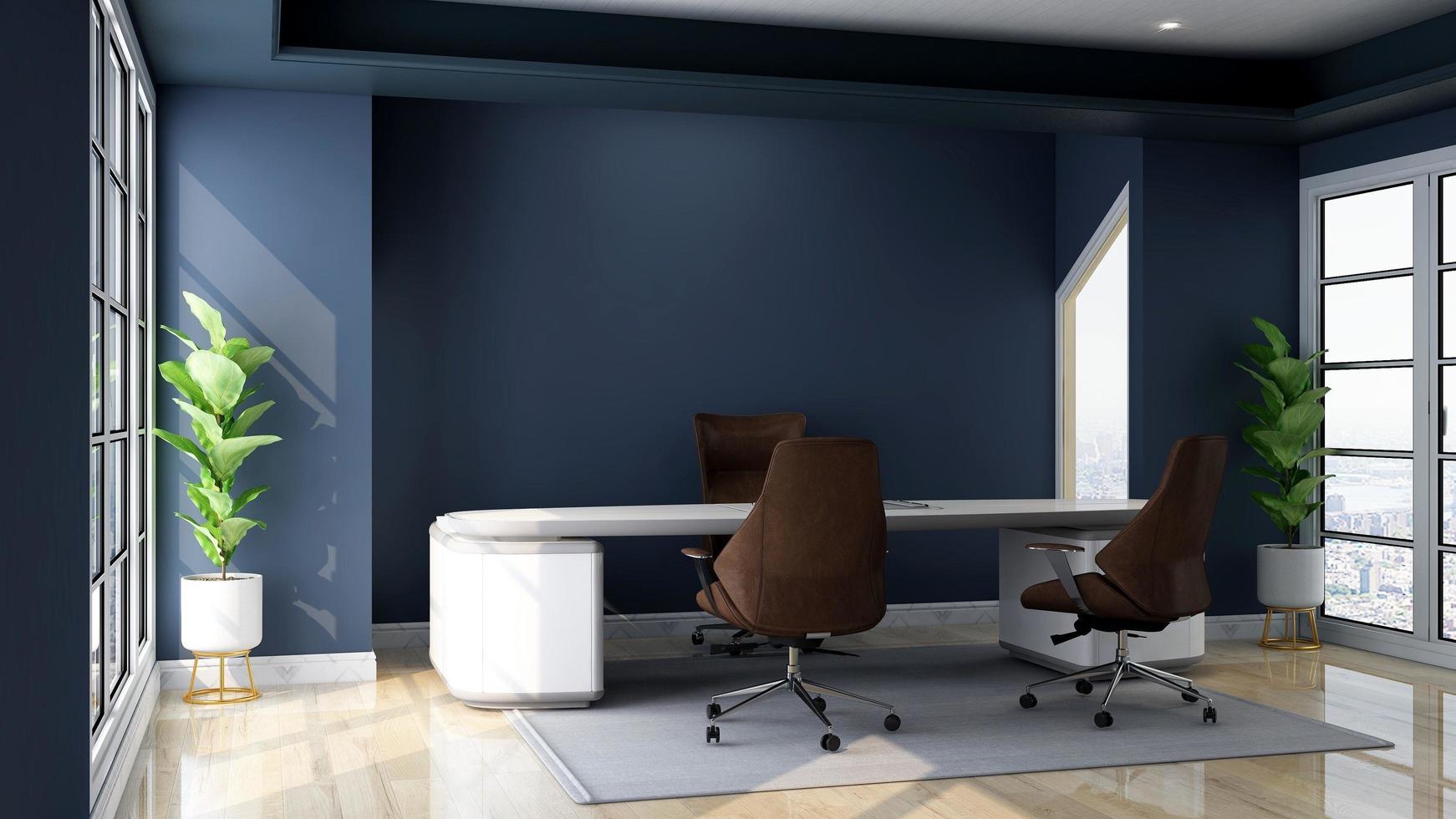 3d render diseño de oficina moderna - maqueta de pared interior de sala de gerente foto