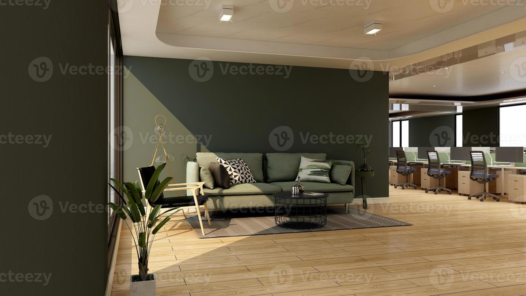 3D Render illustration of cozy relaxation room with modern minimalist concept photo