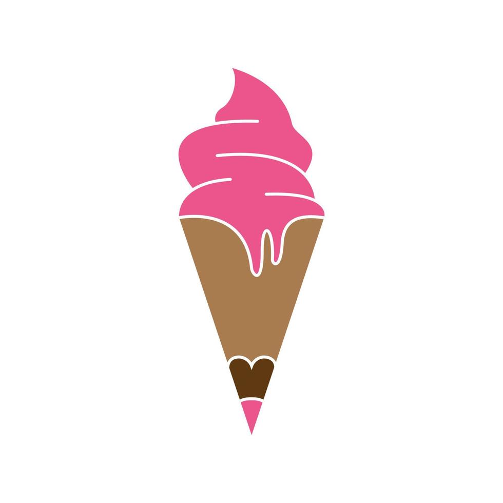 illustration cone ice cream with pencil logo design vector