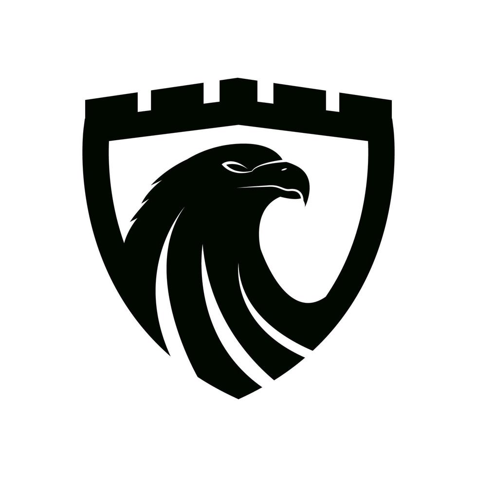 eagle head on shield silhouette  logo design vector