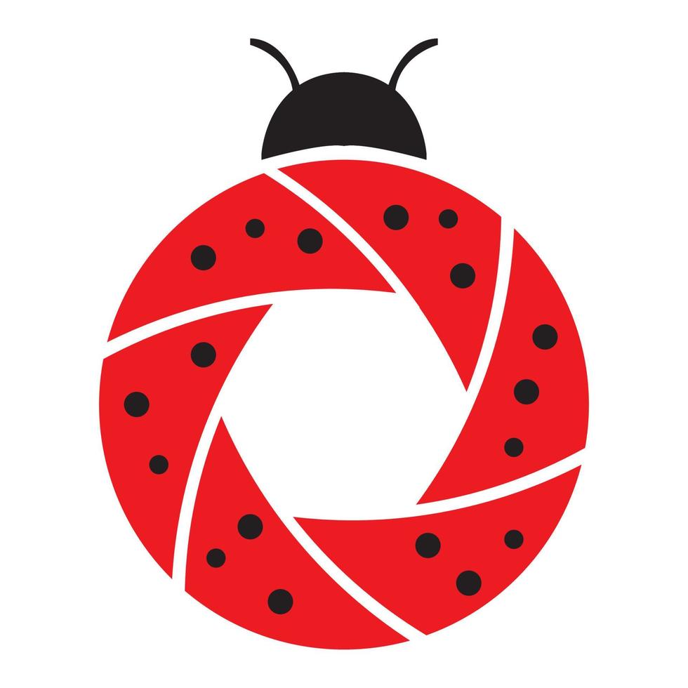 obturador lente cámara con lady bug insecto logotipo símbolo icono vector gráfico diseño ilustración idea creativa