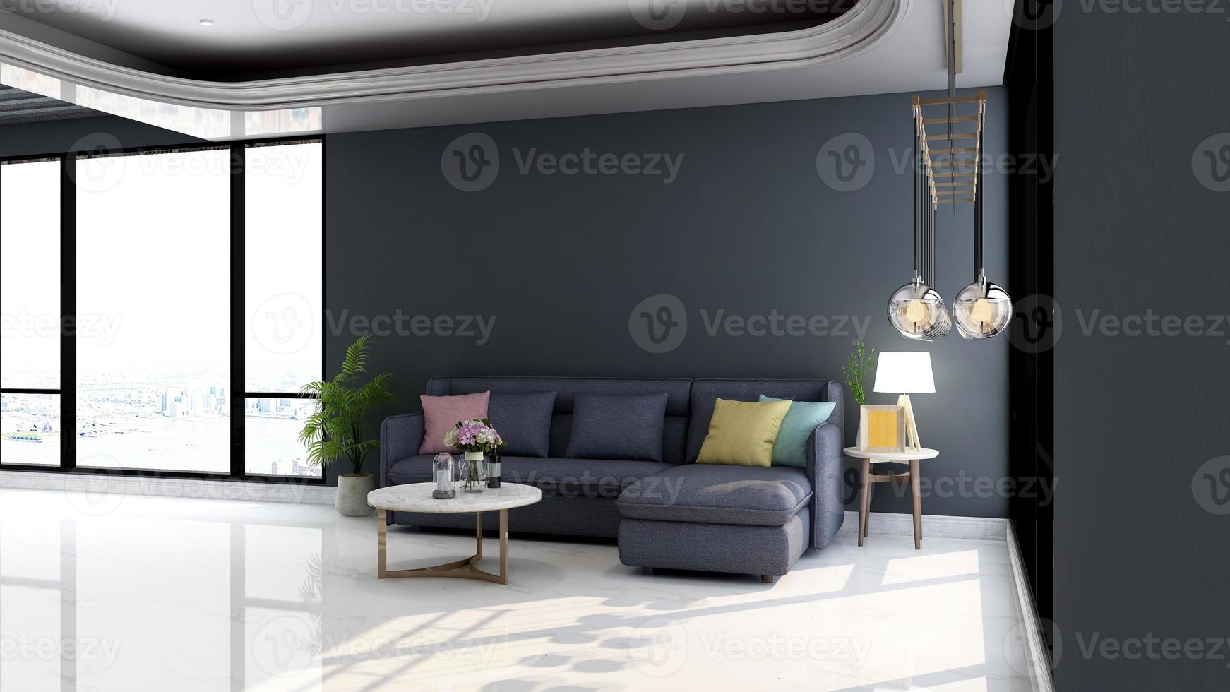 3d render guest lounge wall mockup design with modern minimalist interior design concept photo