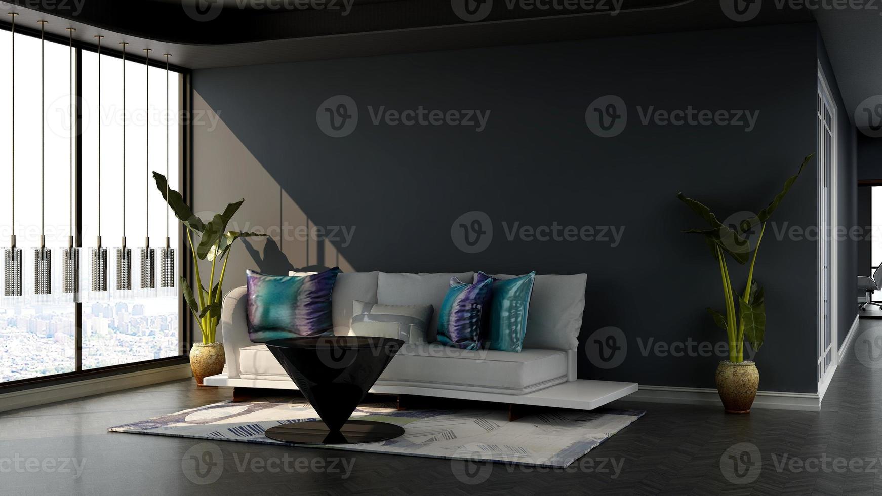 3D Render illustration of cozy relaxation room with modern minimalist concept photo