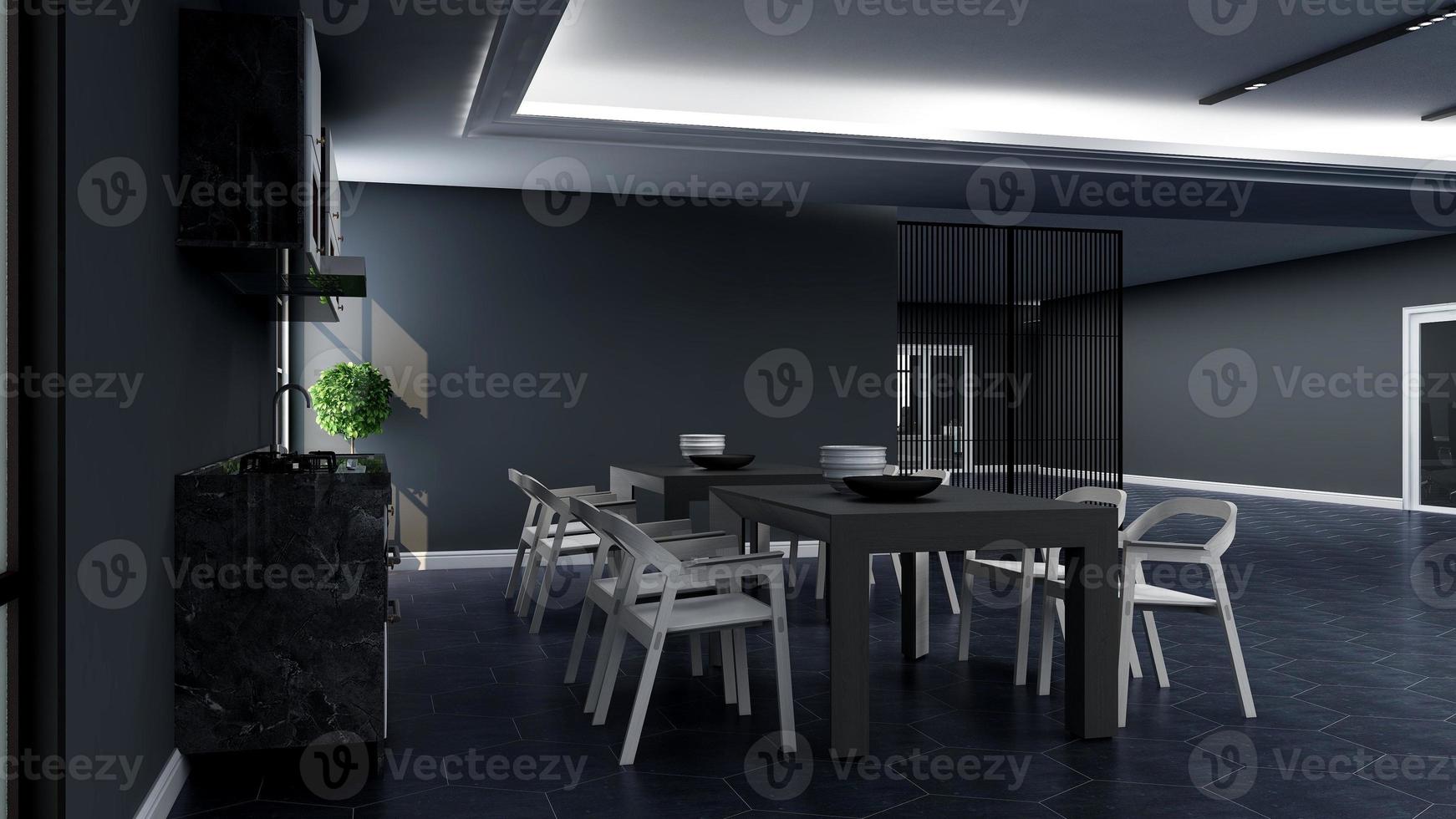 3d render of modern office pantry - interior design minimalist kitchen concept photo