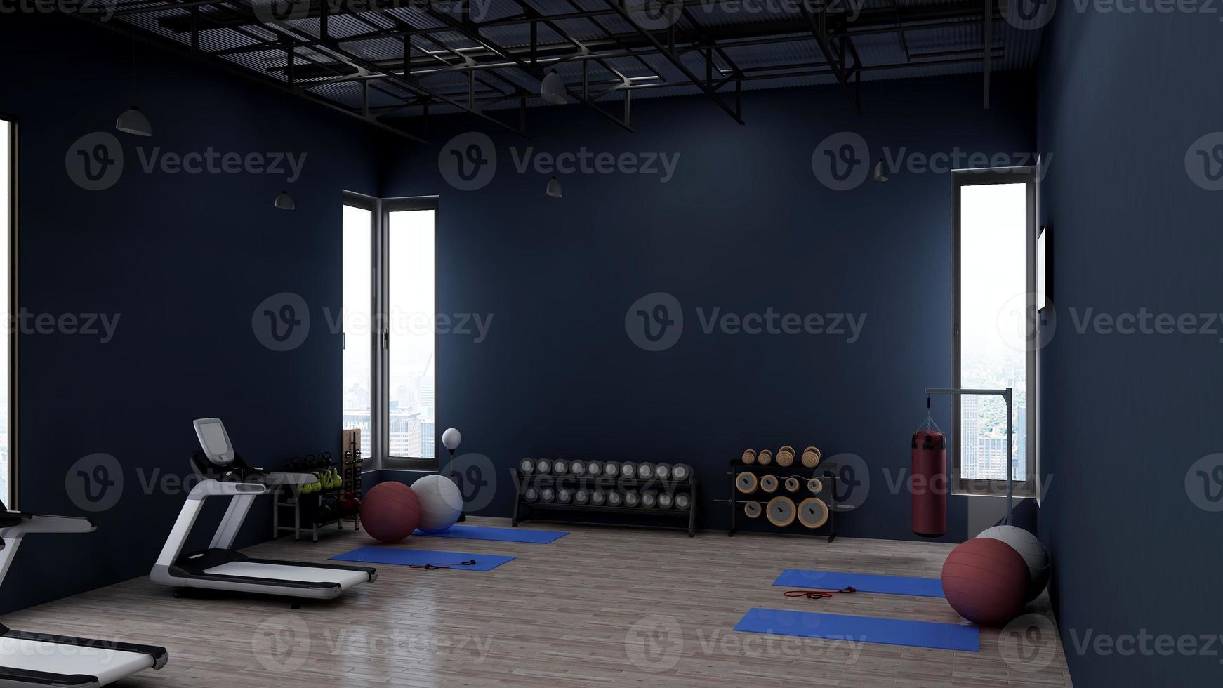 3d render - Modern minimalist of gym interior design concept mockup photo